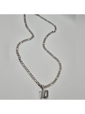 Silver Tone “10” Number Pendant Chain Necklace